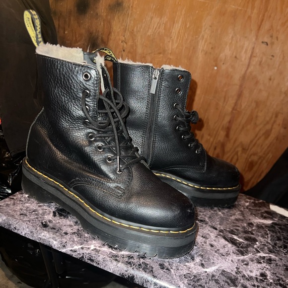 Dr. Martens Jadon Platform Black Leather Boots with Faux Fur Insole